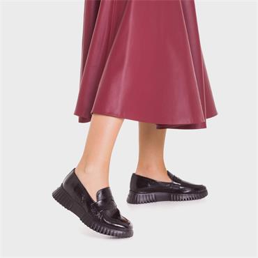 Wonders Flexfly Chunky Slip On Wedge - Black Patent